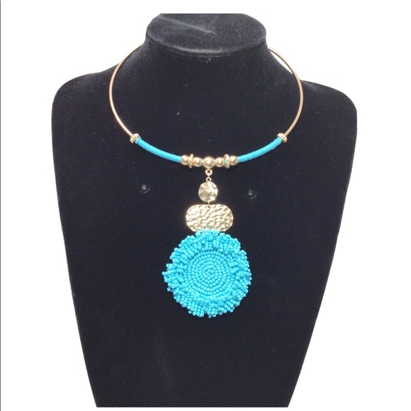 Est 1946 Bluefish Turquoise Blue Beaded Wire Choker Statement Necklace #C1 - Picture 2 of 8